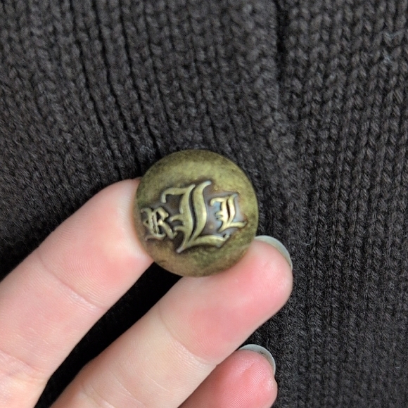 Lauren Ralph Lauren Chocolate Cardigan/Shaket 3/4 Sleeve with Gold Accents - Picture 3 of 7